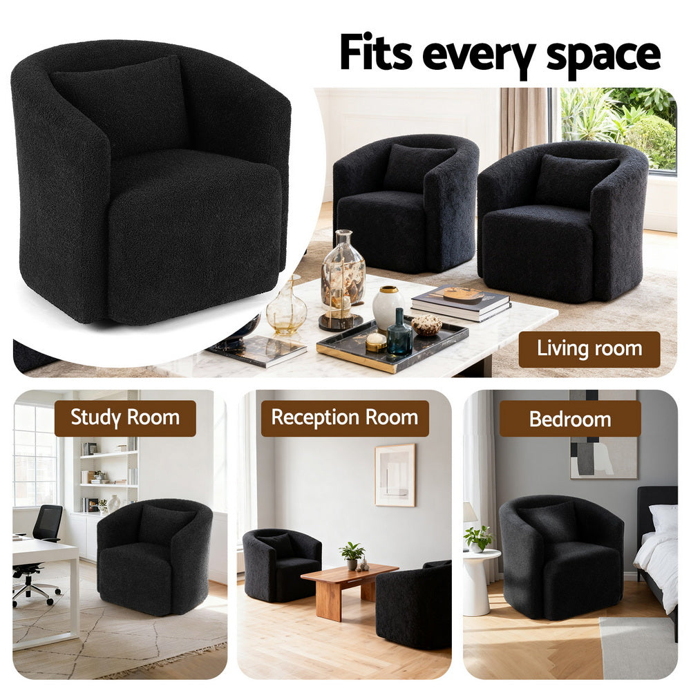 Marilla Round Swivel Armchair Sherpa Fleece - Black