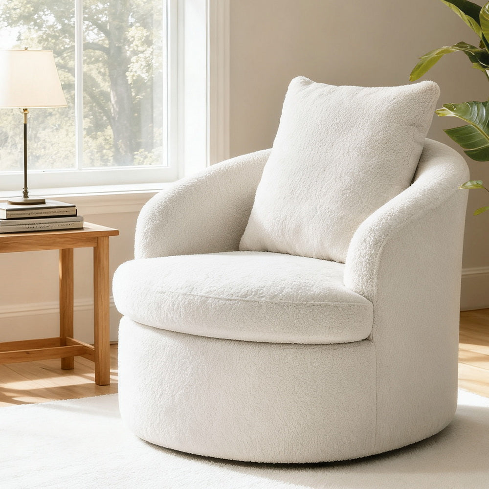 Marquita Round Swivel Armchair Extra Pillow - White