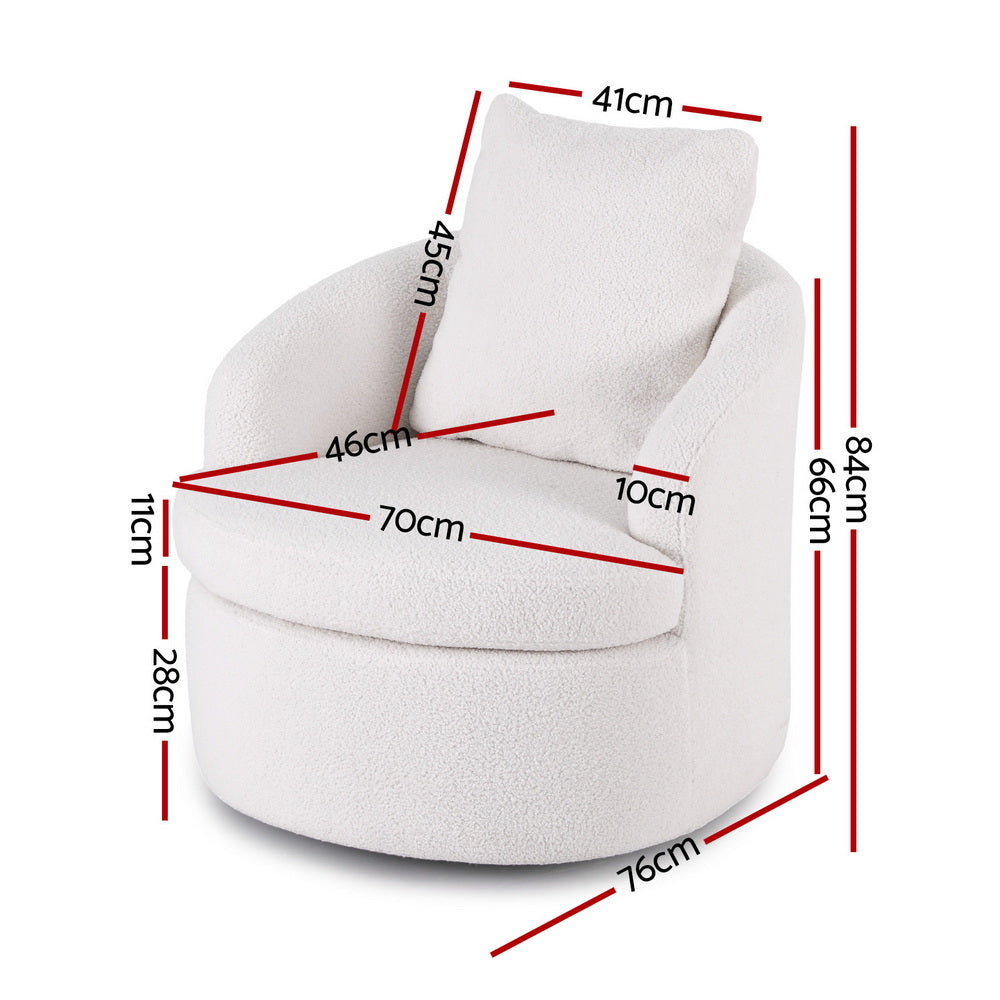 Marquita Round Swivel Armchair Extra Pillow - White