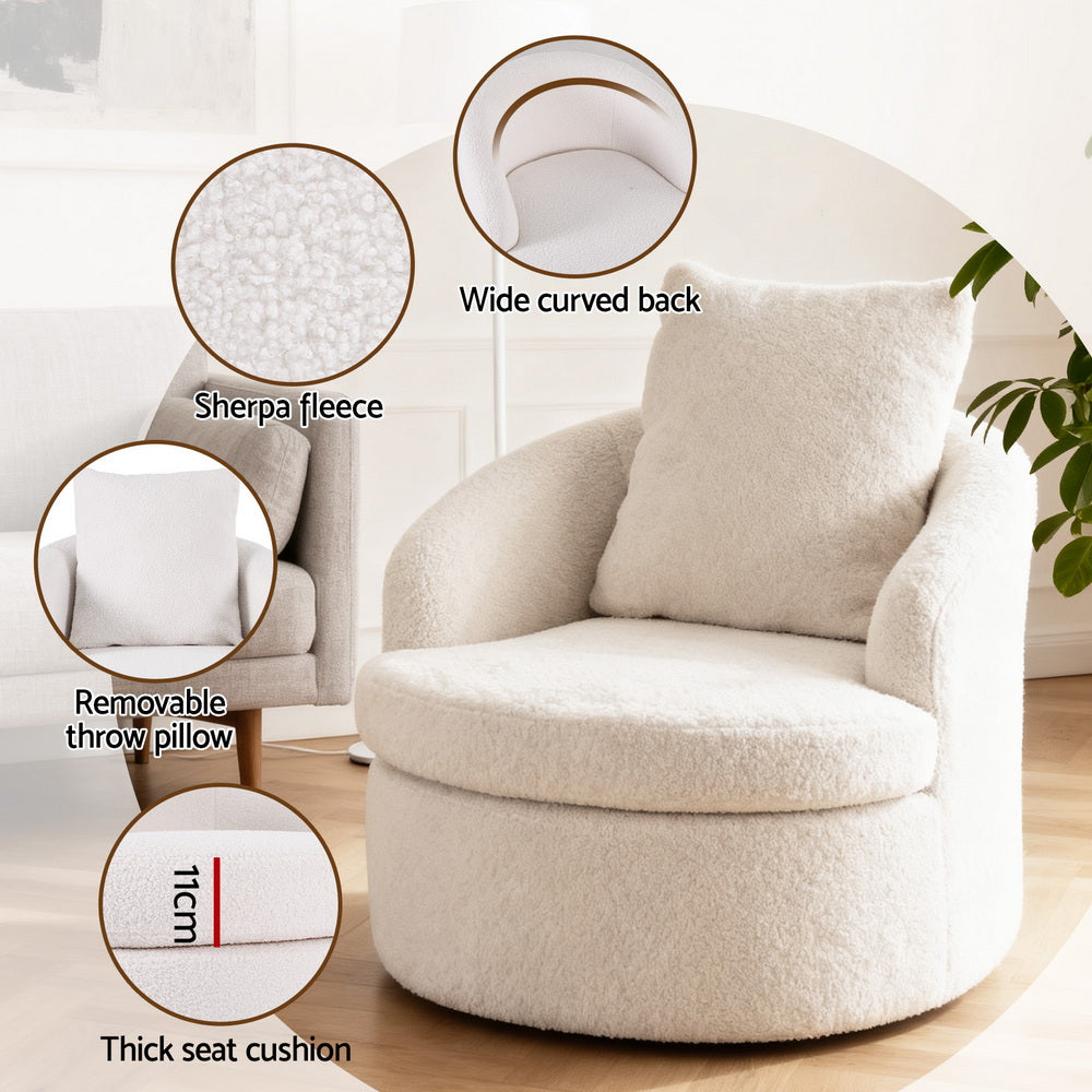 Marquita Round Swivel Armchair Extra Pillow - White