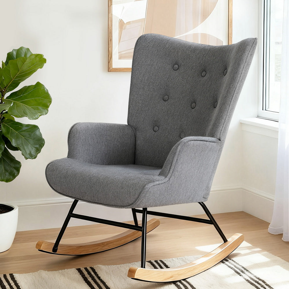 Mieka Rocking Armchair Nursing Chair Linen Fabric - Grey