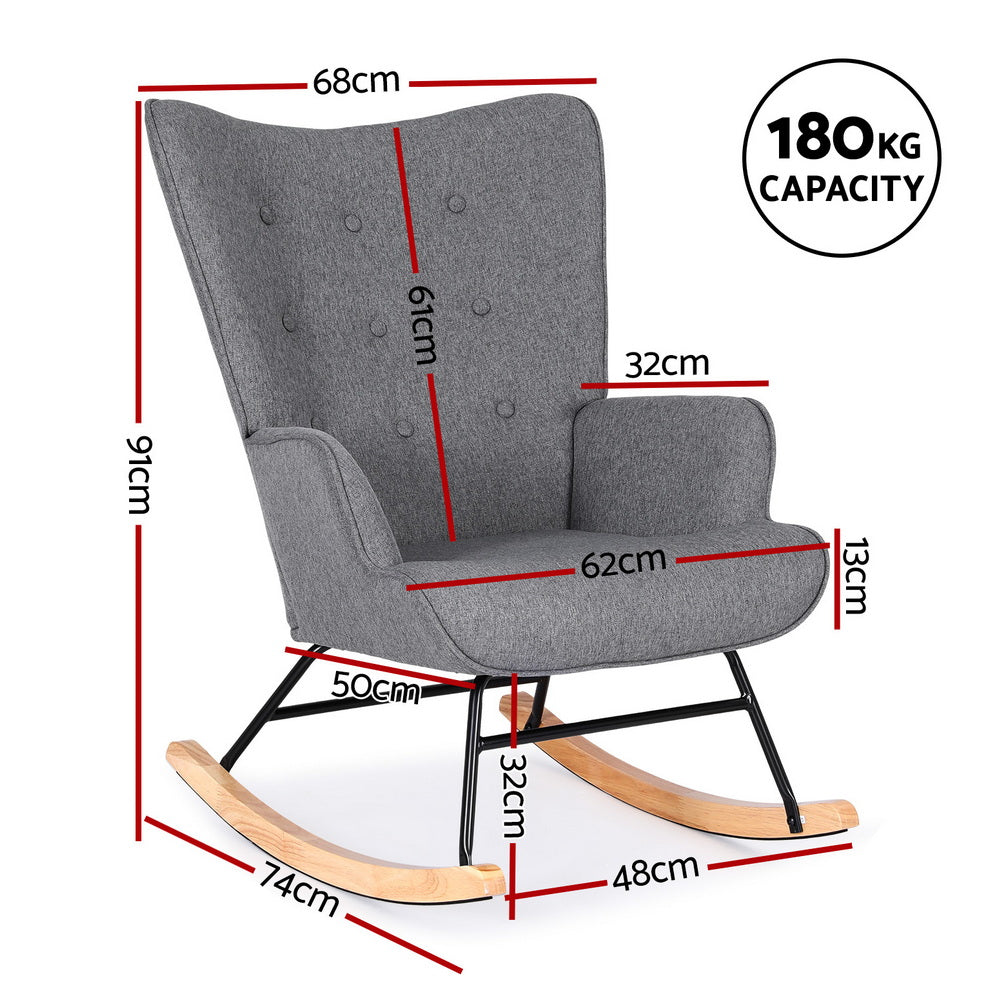 Mieka Rocking Armchair Nursing Chair Linen Fabric - Grey