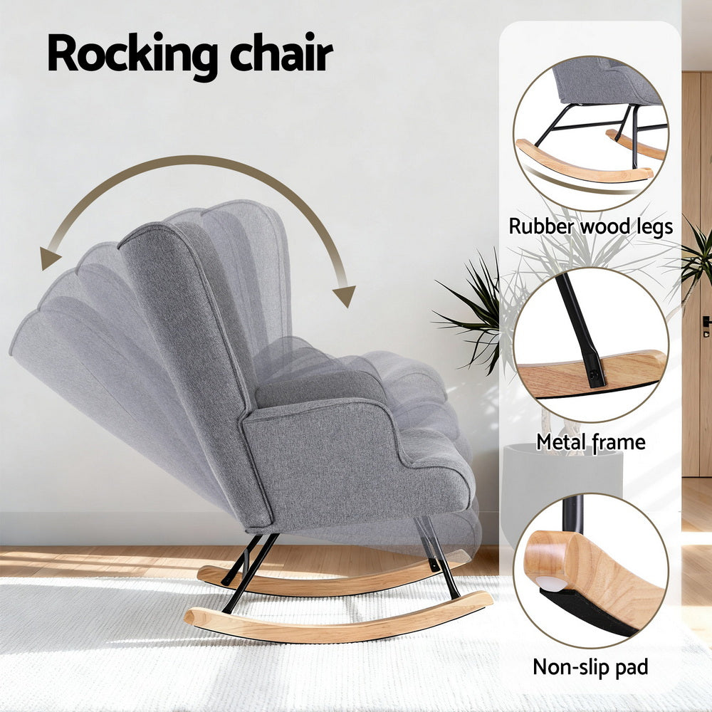 Mieka Rocking Armchair Nursing Chair Linen Fabric - Grey