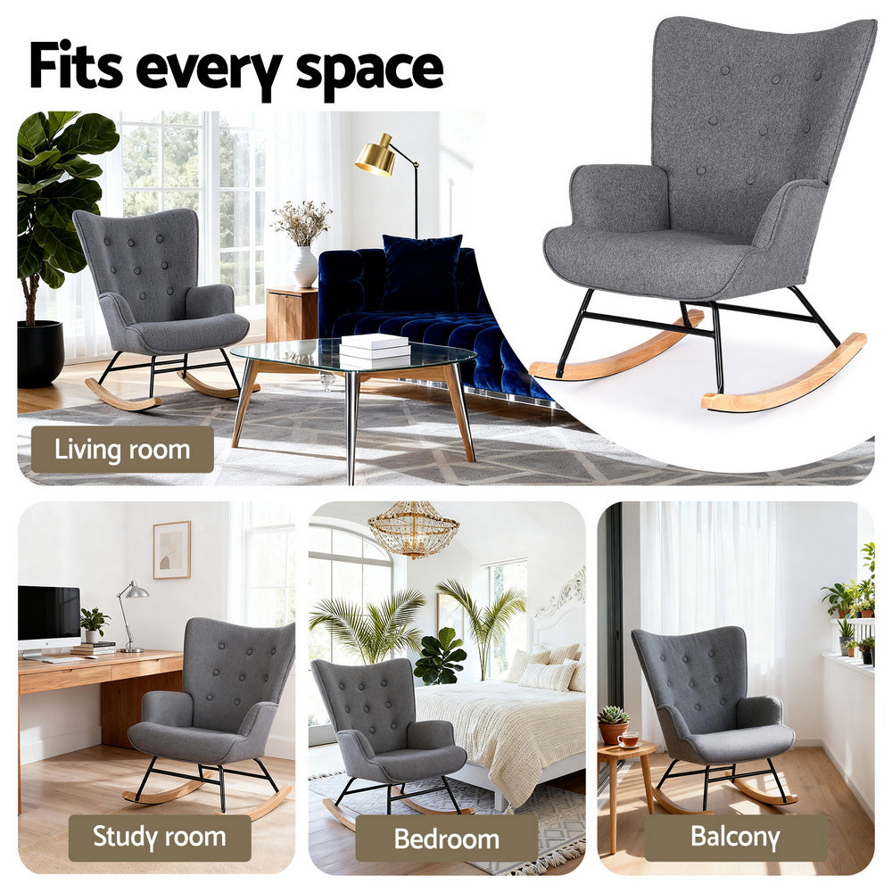 Mieka Rocking Armchair Nursing Chair Linen Fabric - Grey
