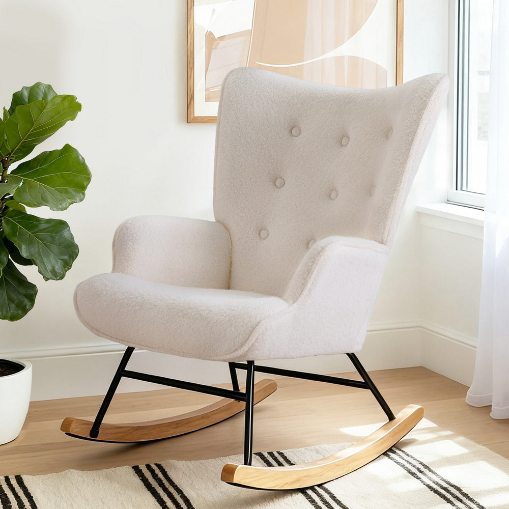 Mieka Rocking Armchair Nursing Chair Boucle Fabric - White