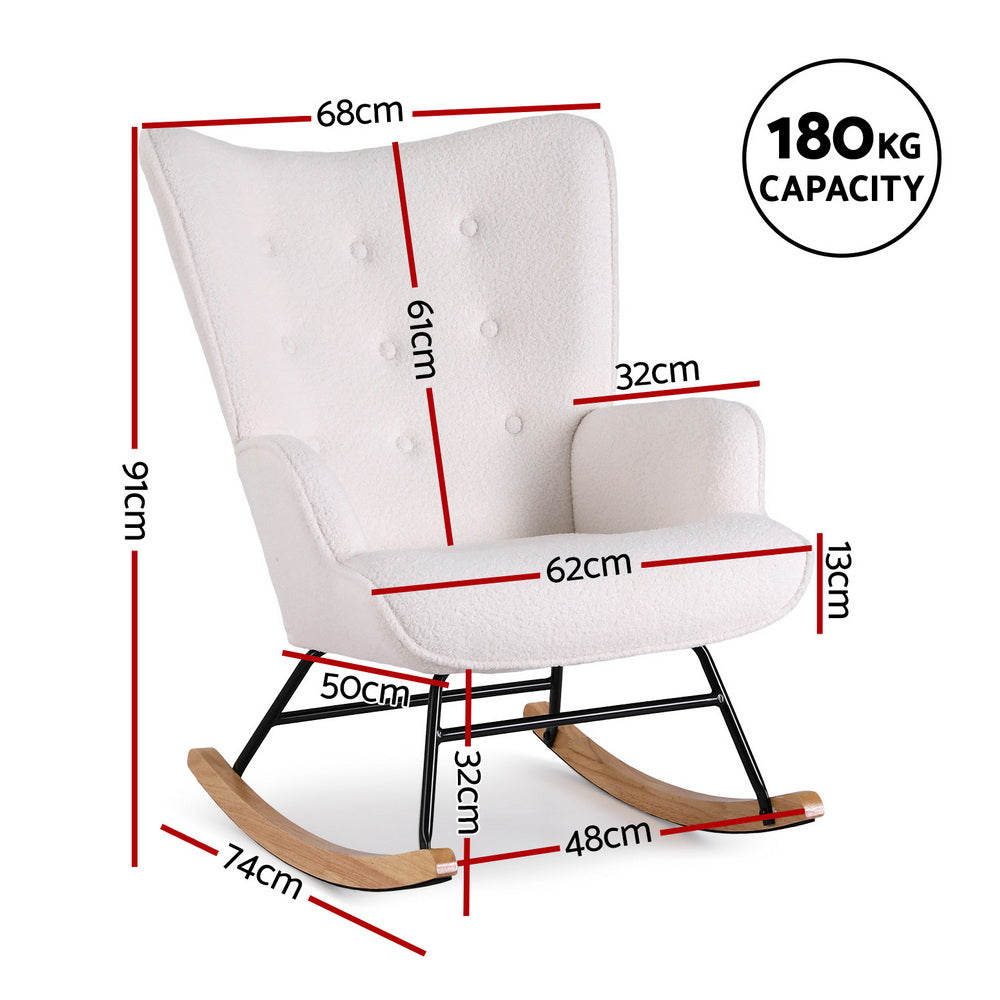 Mieka Rocking Armchair Nursing Chair Boucle Fabric - White