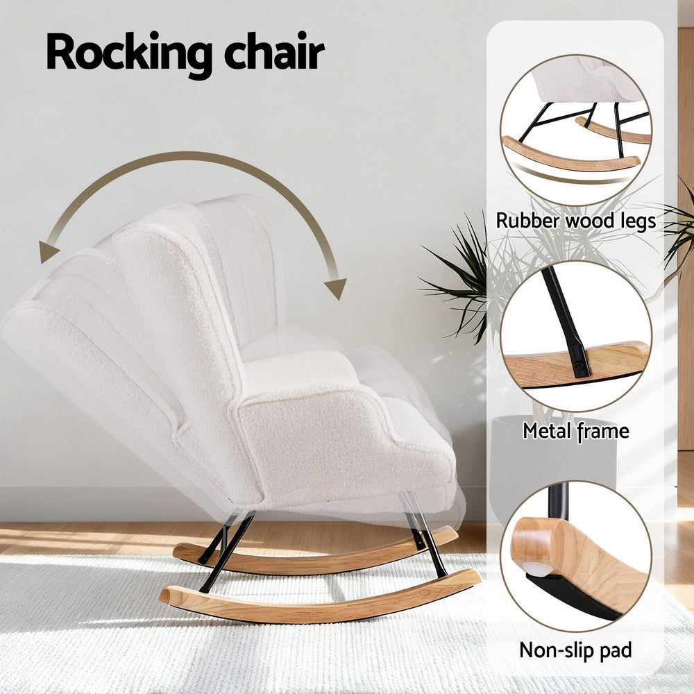 Mieka Rocking Armchair Nursing Chair Boucle Fabric - White