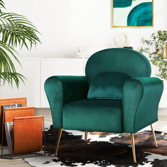 Maryjane Accent Velvet Cushion Lounge Armchair - Green