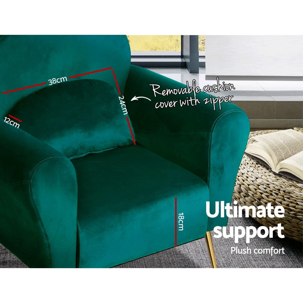 Maryjane Accent Velvet Cushion Lounge Armchair - Green