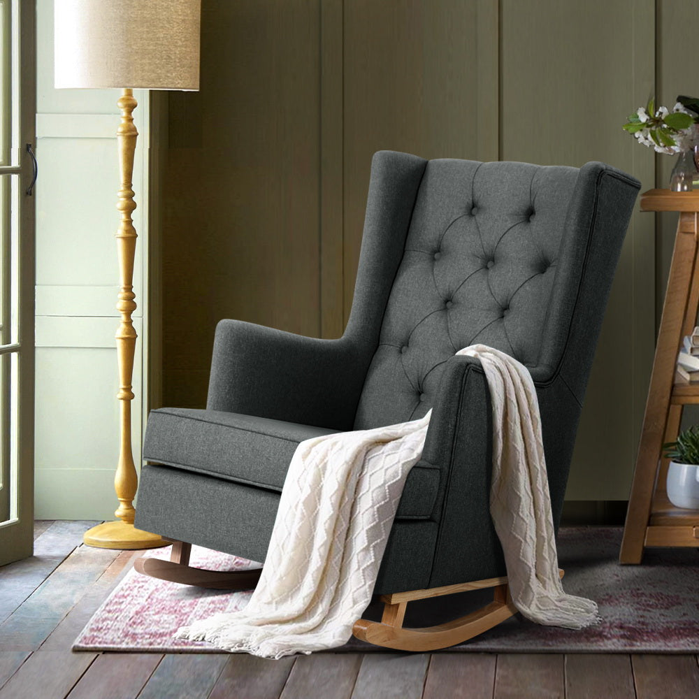 Astraea Rocking Armchair Fabric Chair Lounge Recliner - Charcoal