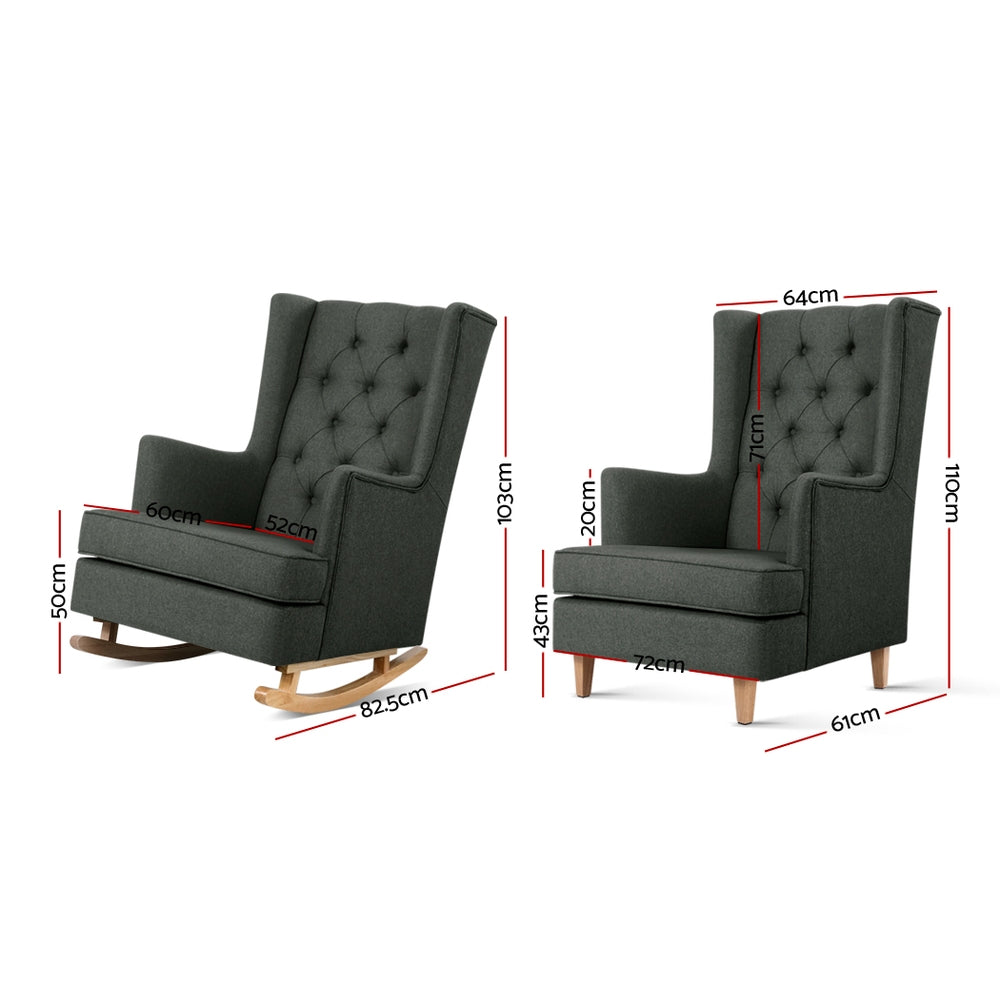 Astraea Rocking Armchair Fabric Chair Lounge Recliner - Charcoal