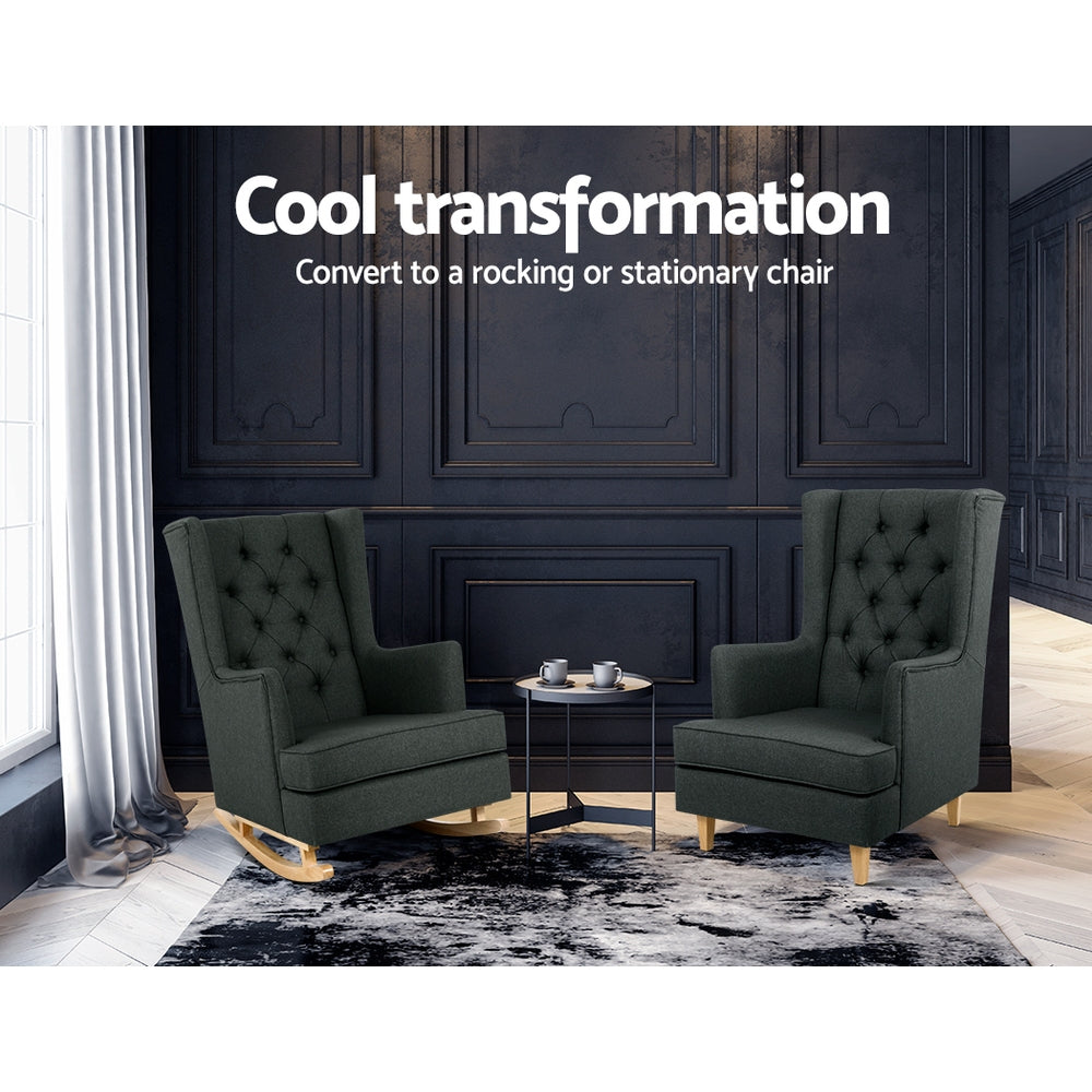 Astraea Rocking Armchair Fabric Chair Lounge Recliner - Charcoal