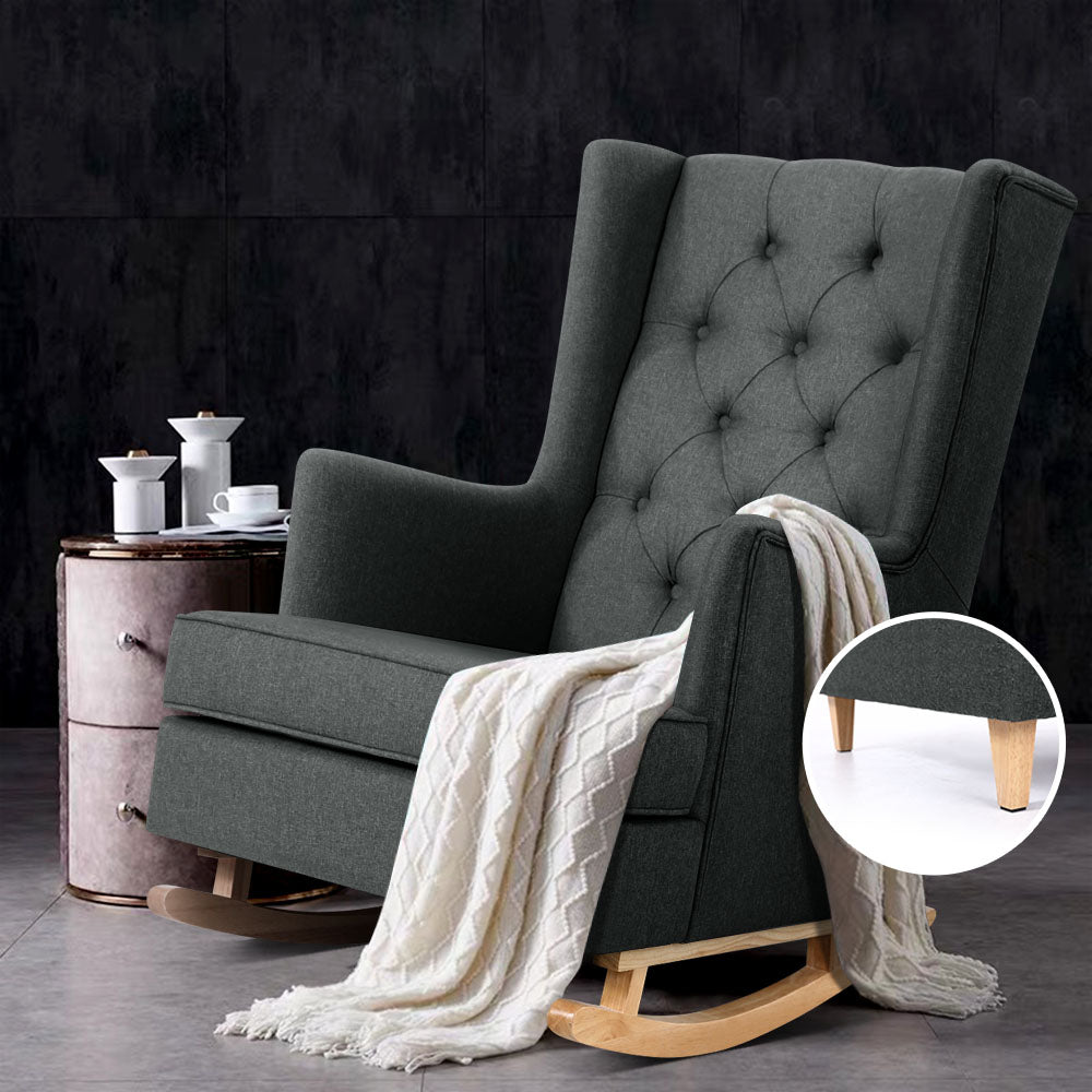 Astraea Rocking Armchair Fabric Chair Lounge Recliner - Charcoal