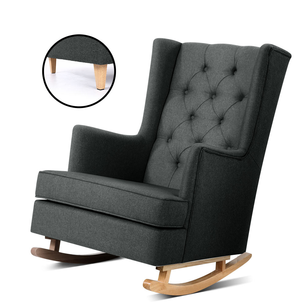 Astraea Rocking Armchair Fabric Chair Lounge Recliner - Charcoal