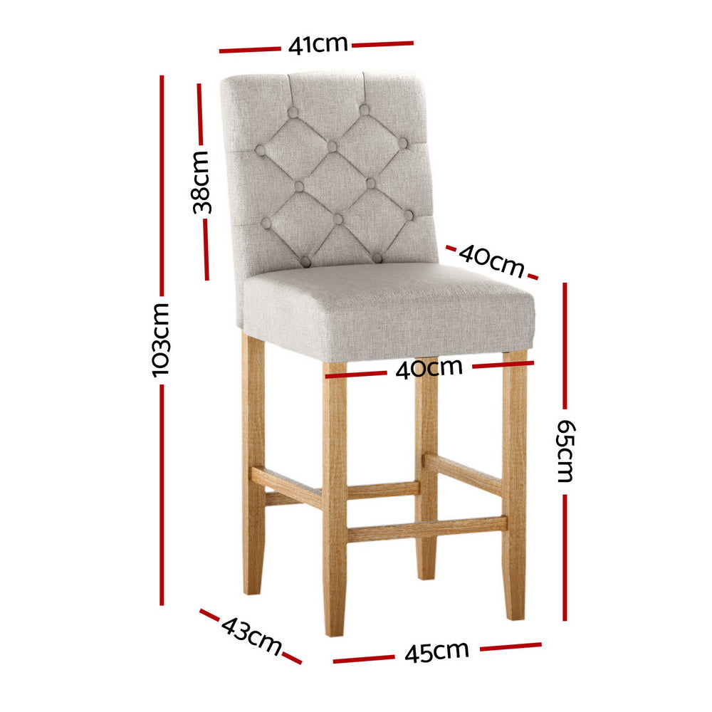 Set of 4 Khiva Bar Stools Linen Upholstered Chairs - Beige