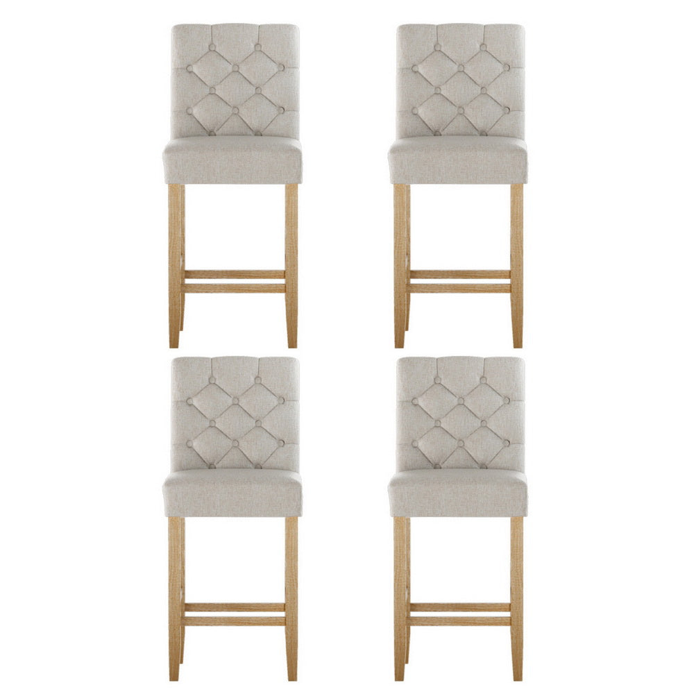 Set of 4 Khiva Bar Stools Linen Upholstered Chairs - Beige