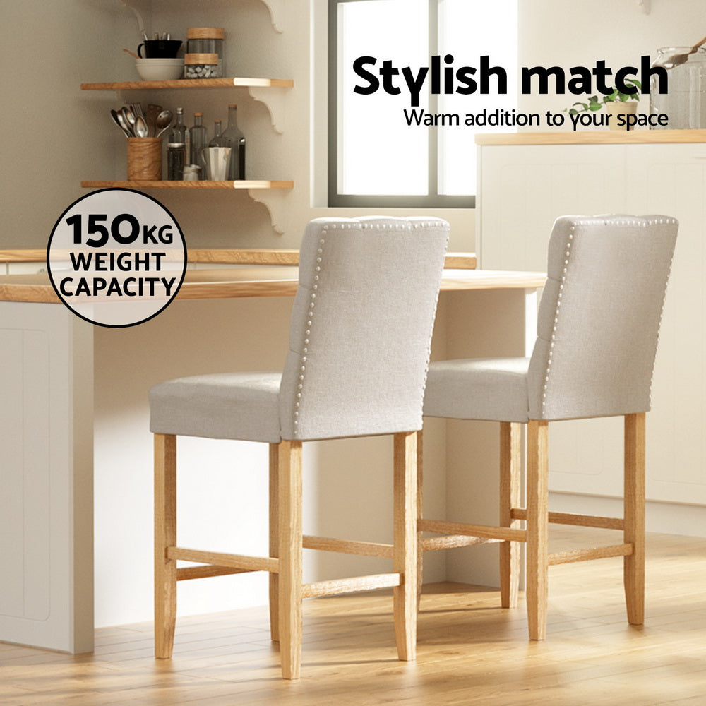 Set of 4 Khiva Bar Stools Linen Upholstered Chairs - Beige