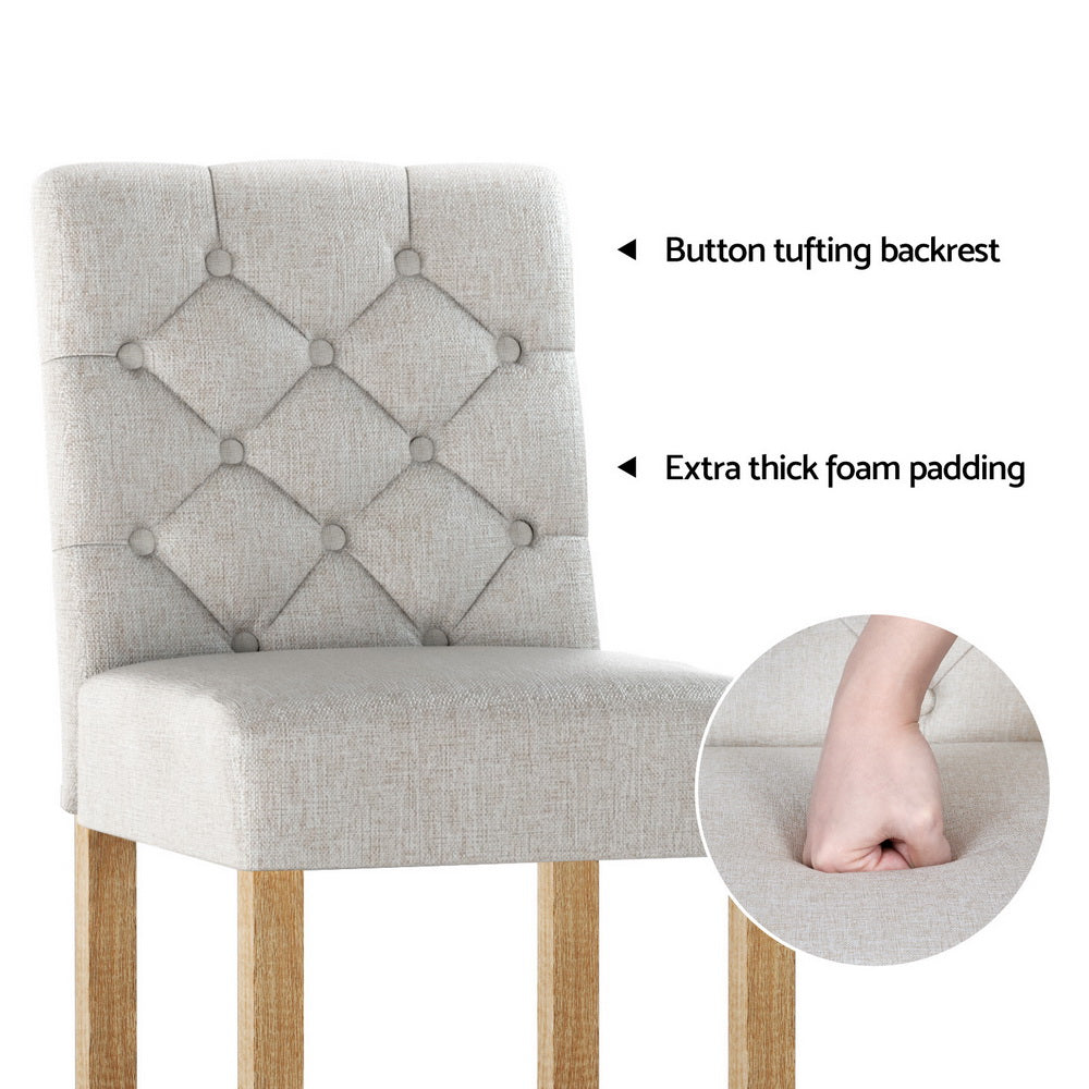 Set of 4 Khiva Bar Stools Linen Upholstered Chairs - Beige