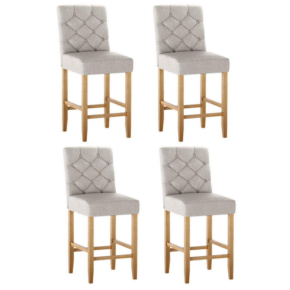 Set of 4 Khiva Bar Stools Linen Upholstered Chairs - Beige