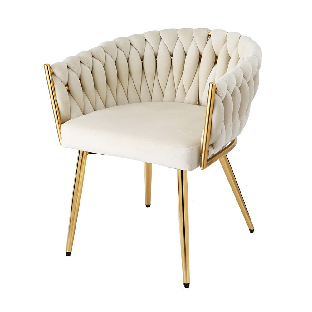Elodie Dining Chair Velvet Weaving Armchair - Beige