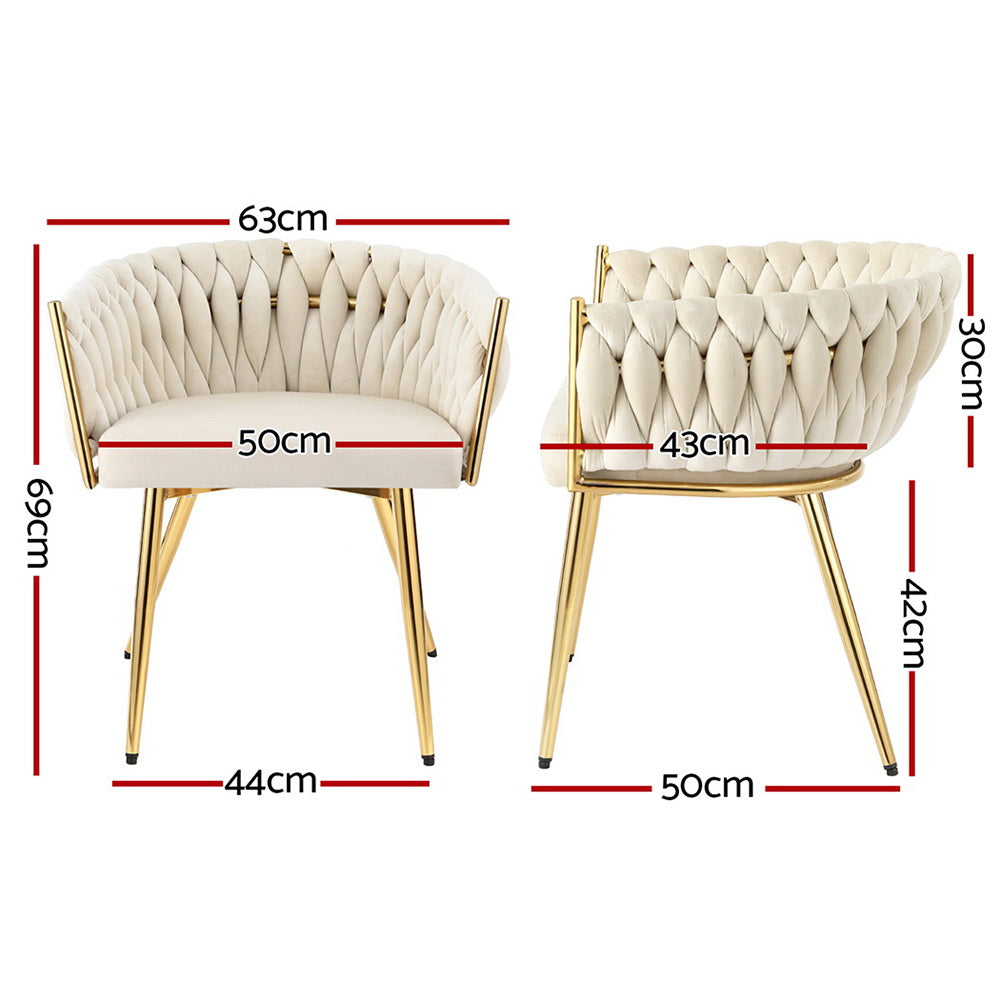 Elodie Dining Chair Velvet Weaving Armchair - Beige