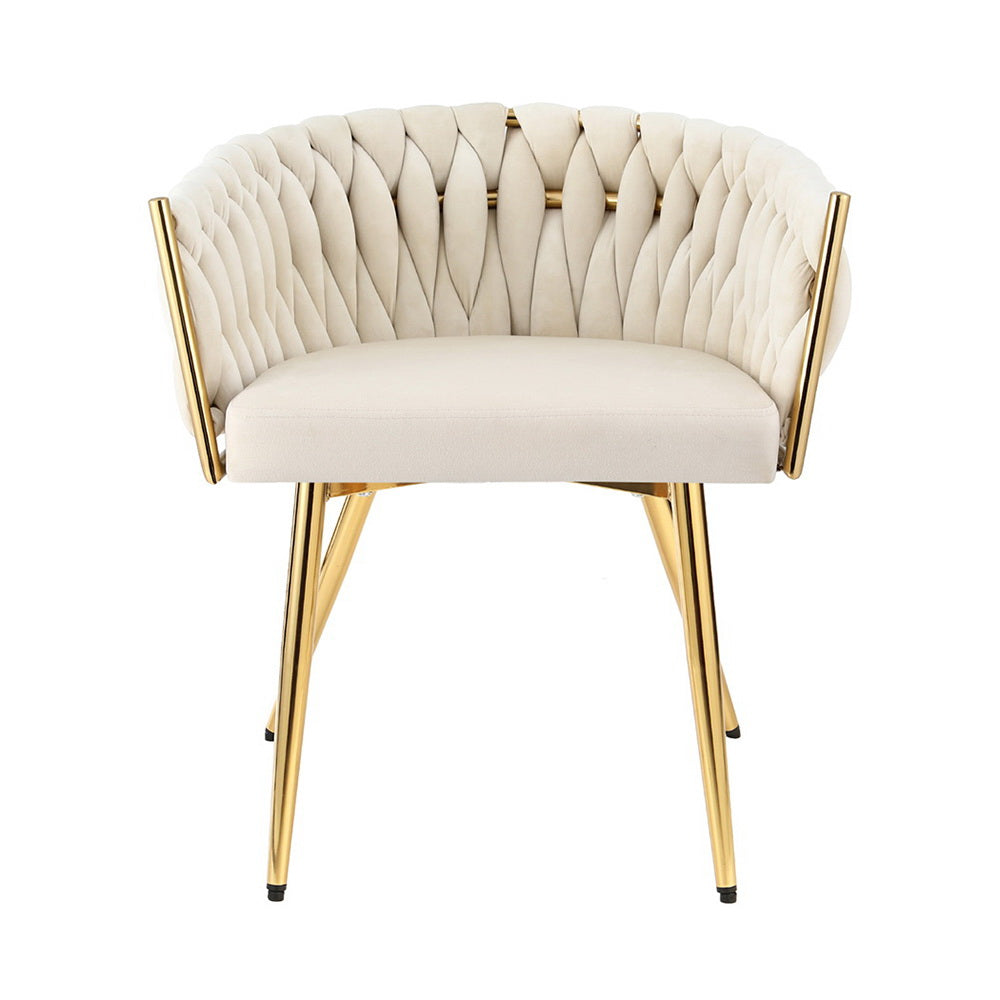 Elodie Dining Chair Velvet Weaving Armchair - Beige