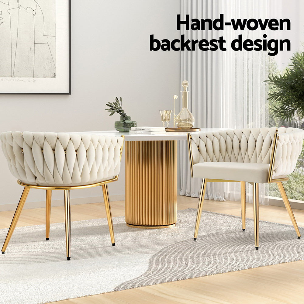 Elodie Dining Chair Velvet Weaving Armchair - Beige