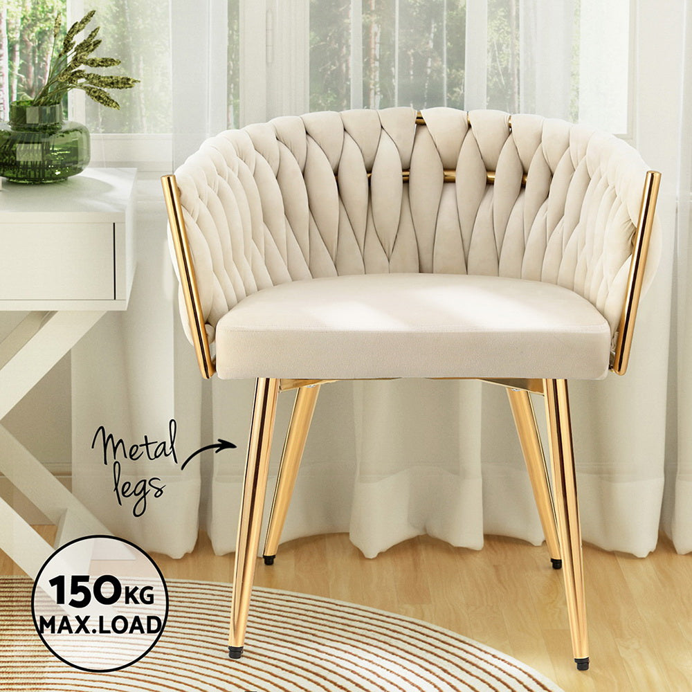 Elodie Dining Chair Velvet Weaving Armchair - Beige