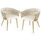 Elodie Set of 2 Dining Chair Velvet Weaving Armchair - Beige