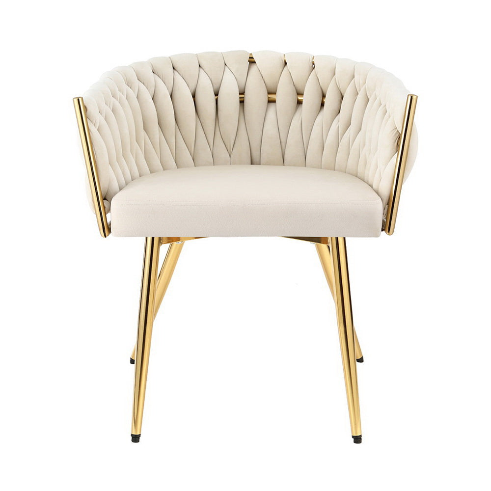 Elodie Set of 2 Dining Chair Velvet Weaving Armchair - Beige