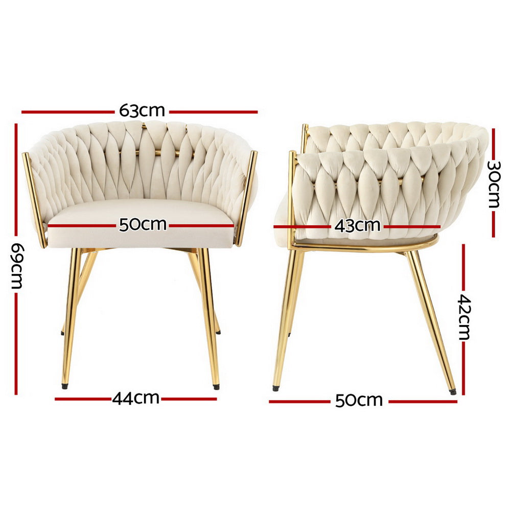 Elodie Set of 4 Dining Chair Velvet Weaving Armchair - Beige