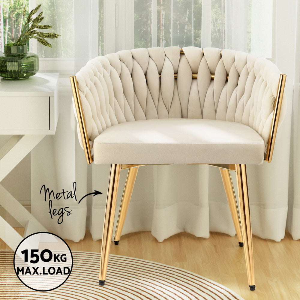 Elodie Set of 4 Dining Chair Velvet Weaving Armchair - Beige