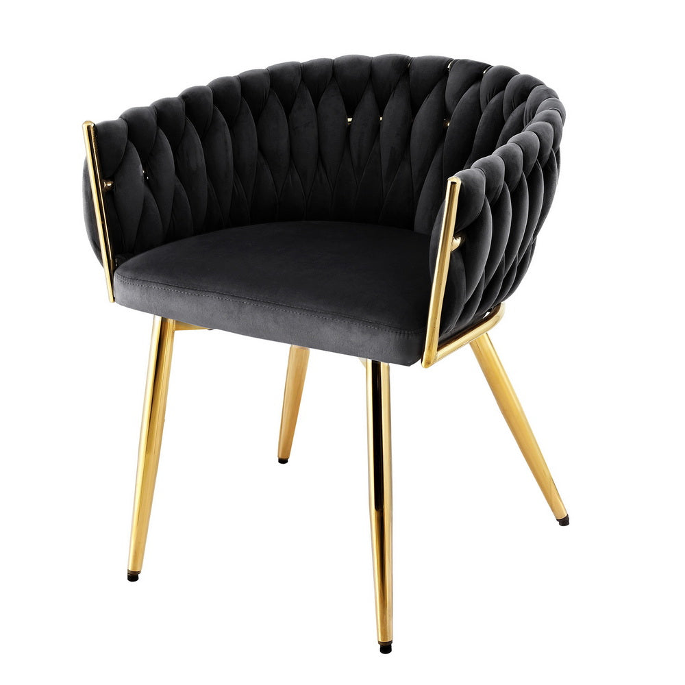 Elodie Dining Chair Velvet Weaving Armchair - Black