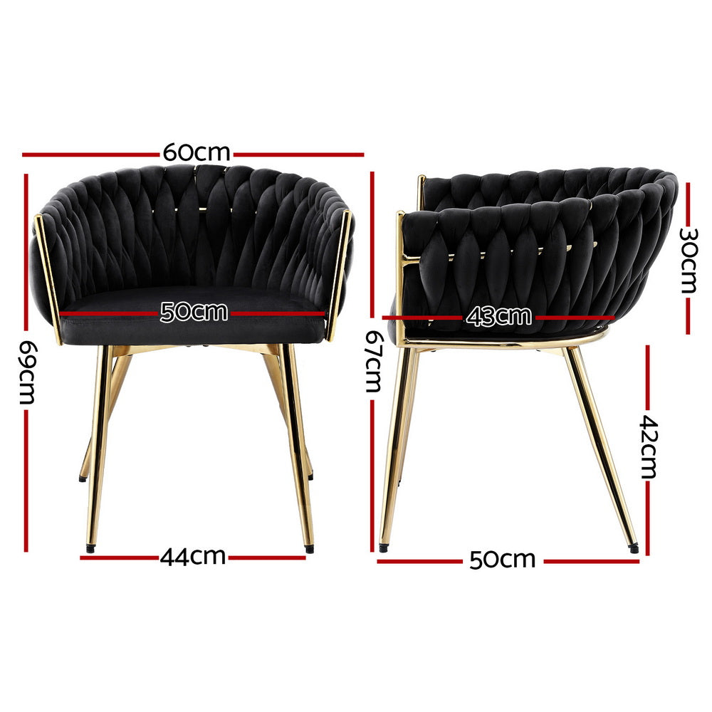 Elodie Dining Chair Velvet Weaving Armchair - Black