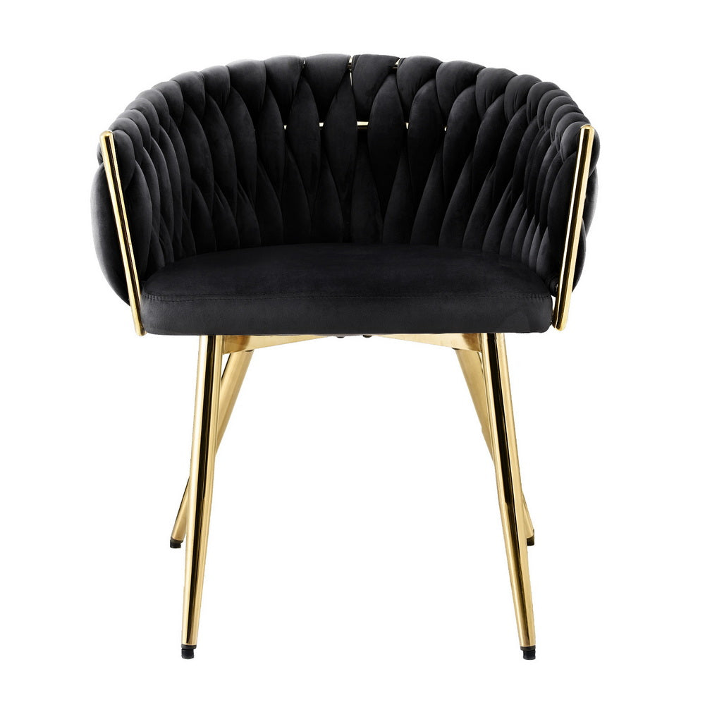 Elodie Dining Chair Velvet Weaving Armchair - Black