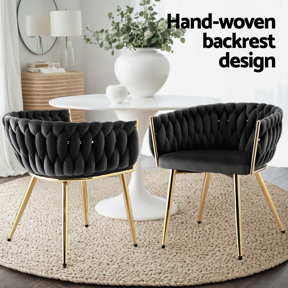 Elodie Dining Chair Velvet Weaving Armchair - Black
