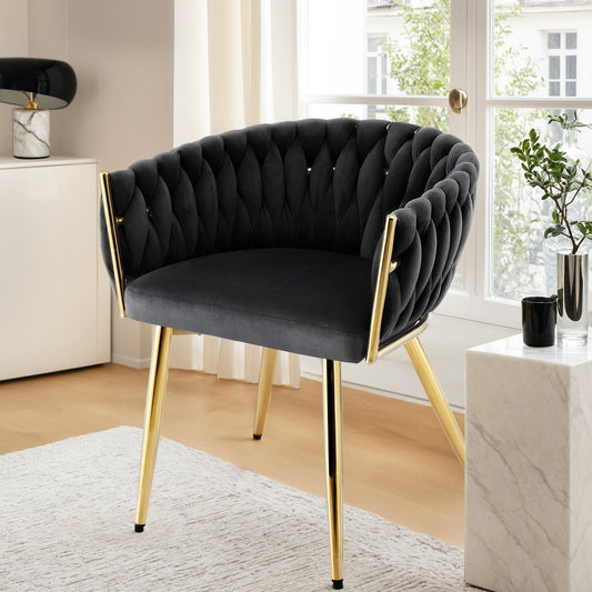 Elodie Dining Chair Velvet Weaving Armchair - Black