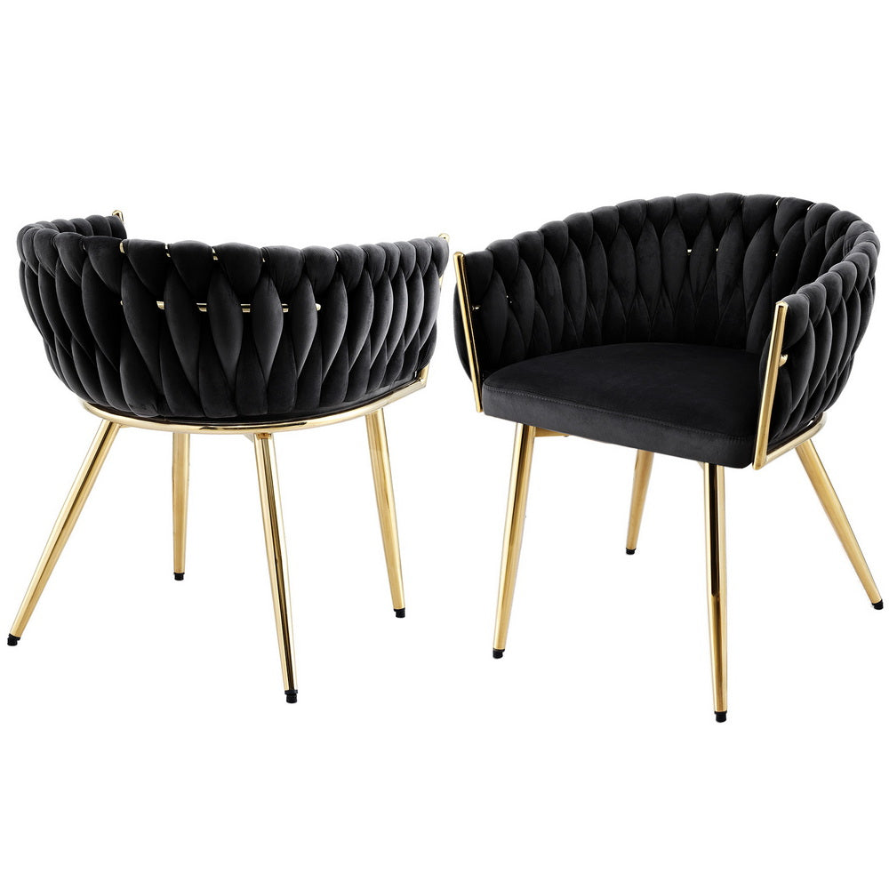 Elodie Set of 2 Dining Chair Velvet Weaving Armchair - Black