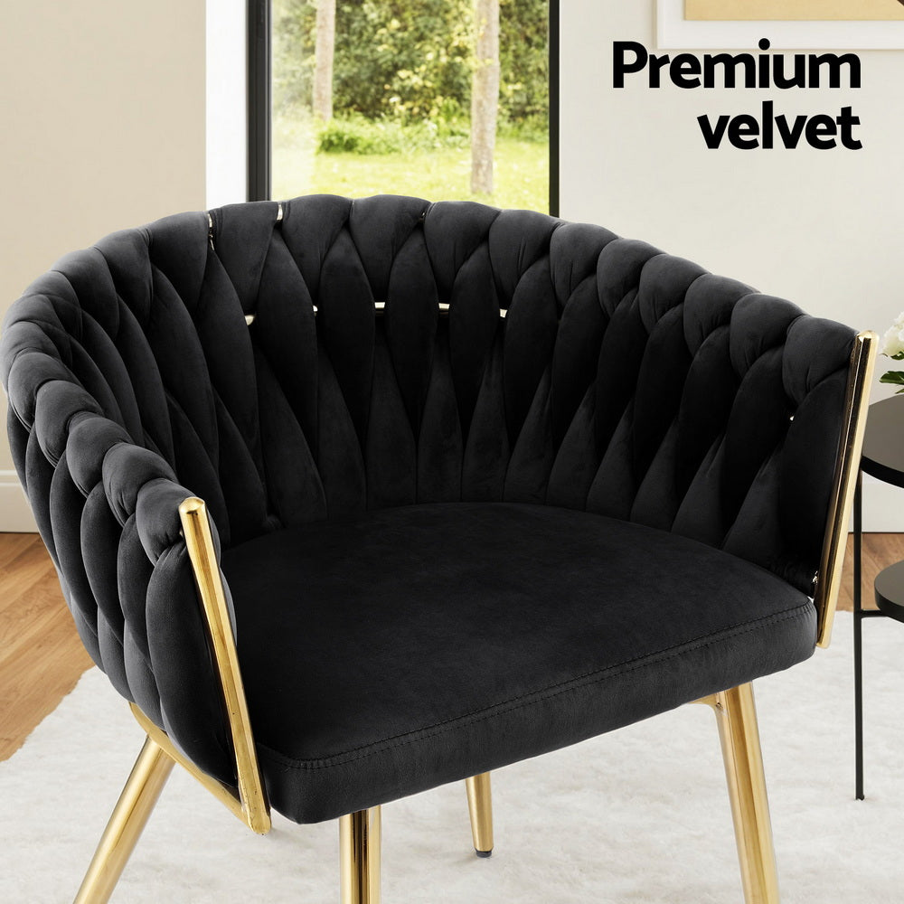 Elodie Set of 4 Dining Chair Velvet Weaving Armchair - Black