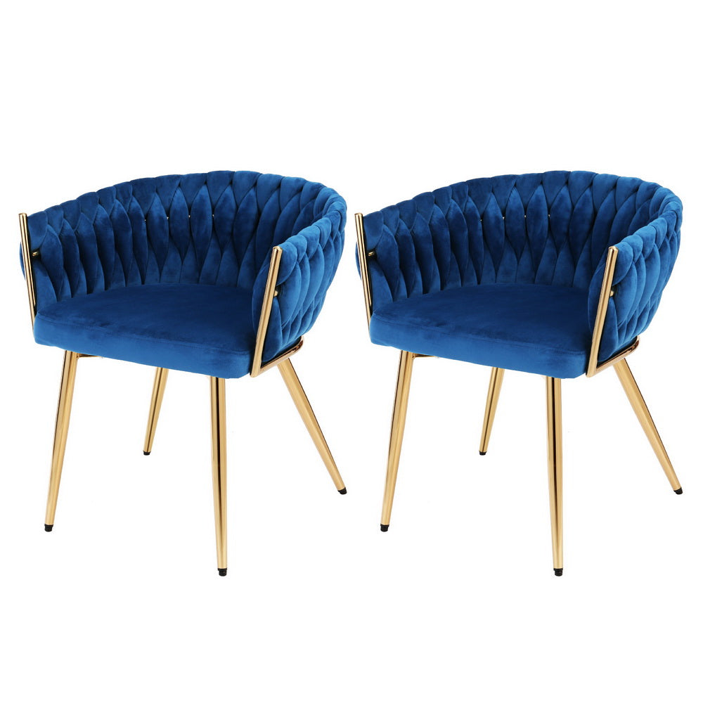 Elodie Set of 2 Dining Chair Velvet Weaving Armchair - Blue