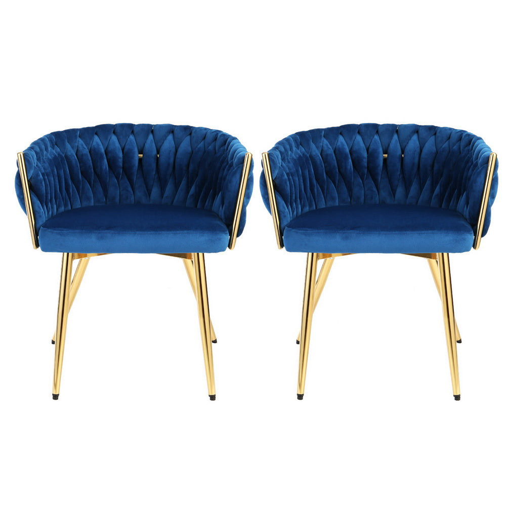 Elodie Set of 2 Dining Chair Velvet Weaving Armchair - Blue