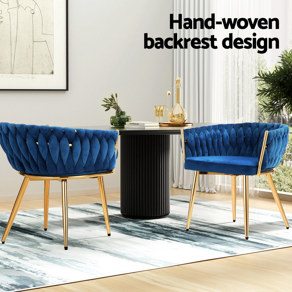 Elodie Set of 2 Dining Chair Velvet Weaving Armchair - Blue