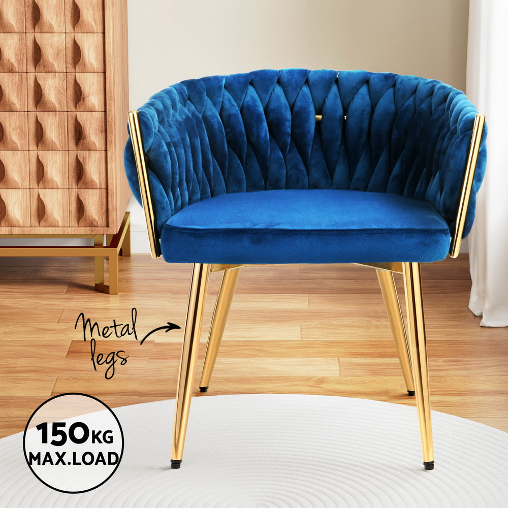 Elodie Set of 2 Dining Chair Velvet Weaving Armchair - Blue