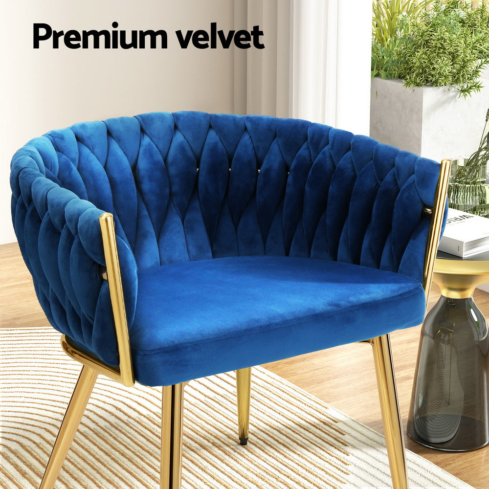 Elodie Set of 2 Dining Chair Velvet Weaving Armchair - Blue