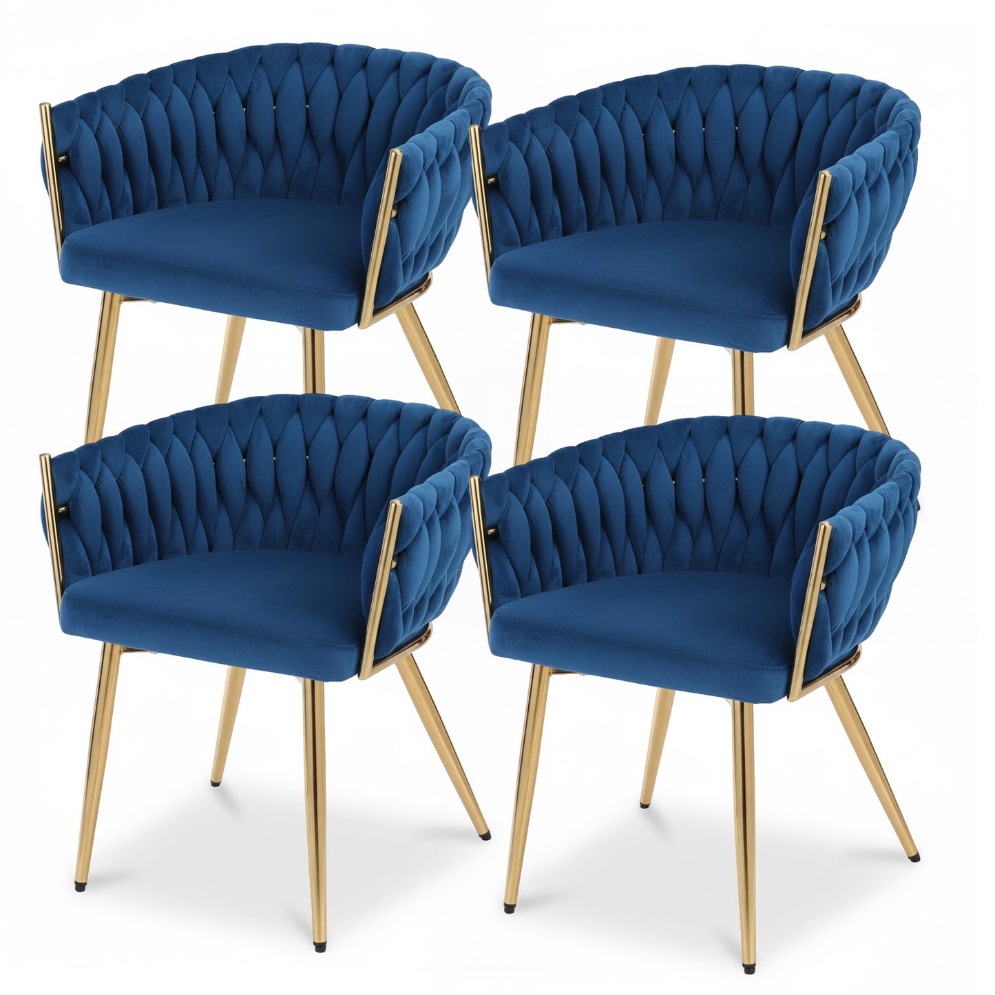 Elodie Set of 4 Dining Chair Velvet Weaving Armchair - Blue