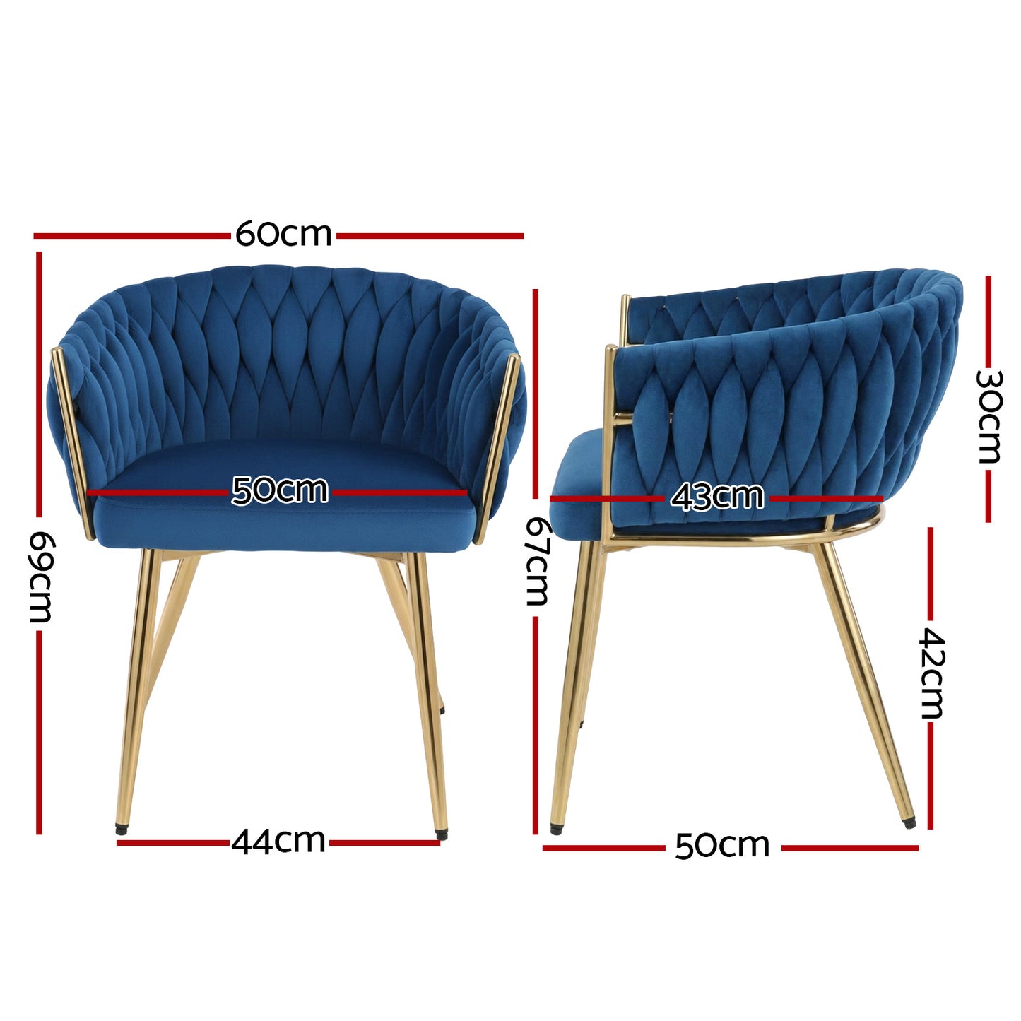 Elodie Set of 4 Dining Chair Velvet Weaving Armchair - Blue