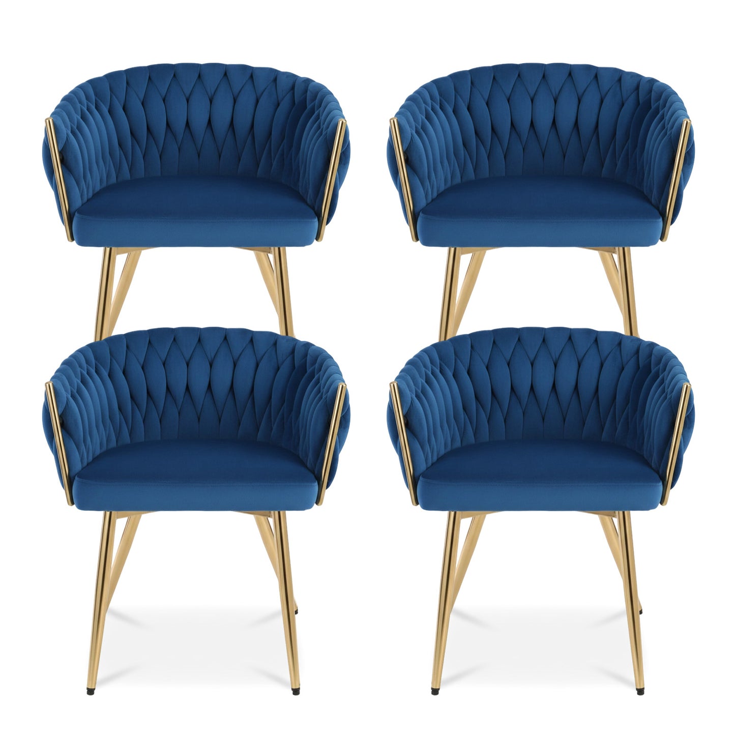 Elodie Set of 4 Dining Chair Velvet Weaving Armchair - Blue