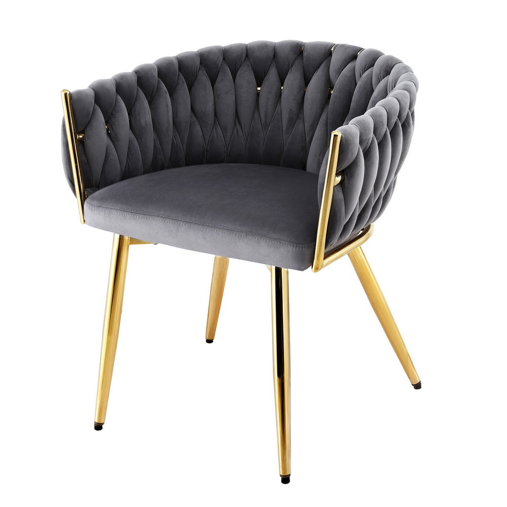 Elodie Dining Chair Velvet Weaving Armchair - Grey