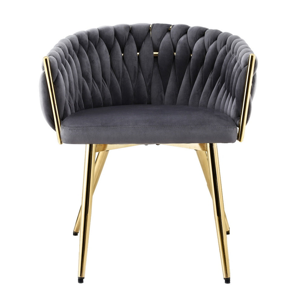 Elodie Dining Chair Velvet Weaving Armchair - Grey