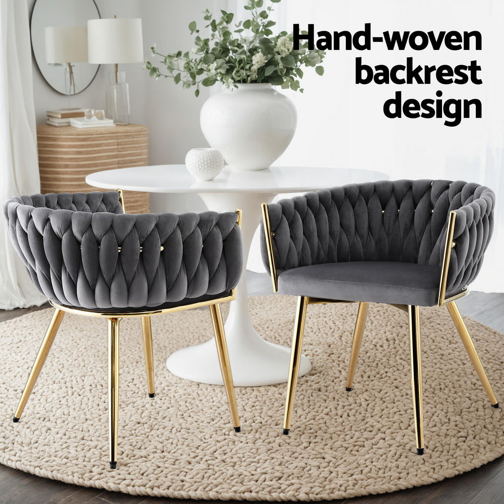 Elodie Dining Chair Velvet Weaving Armchair - Grey
